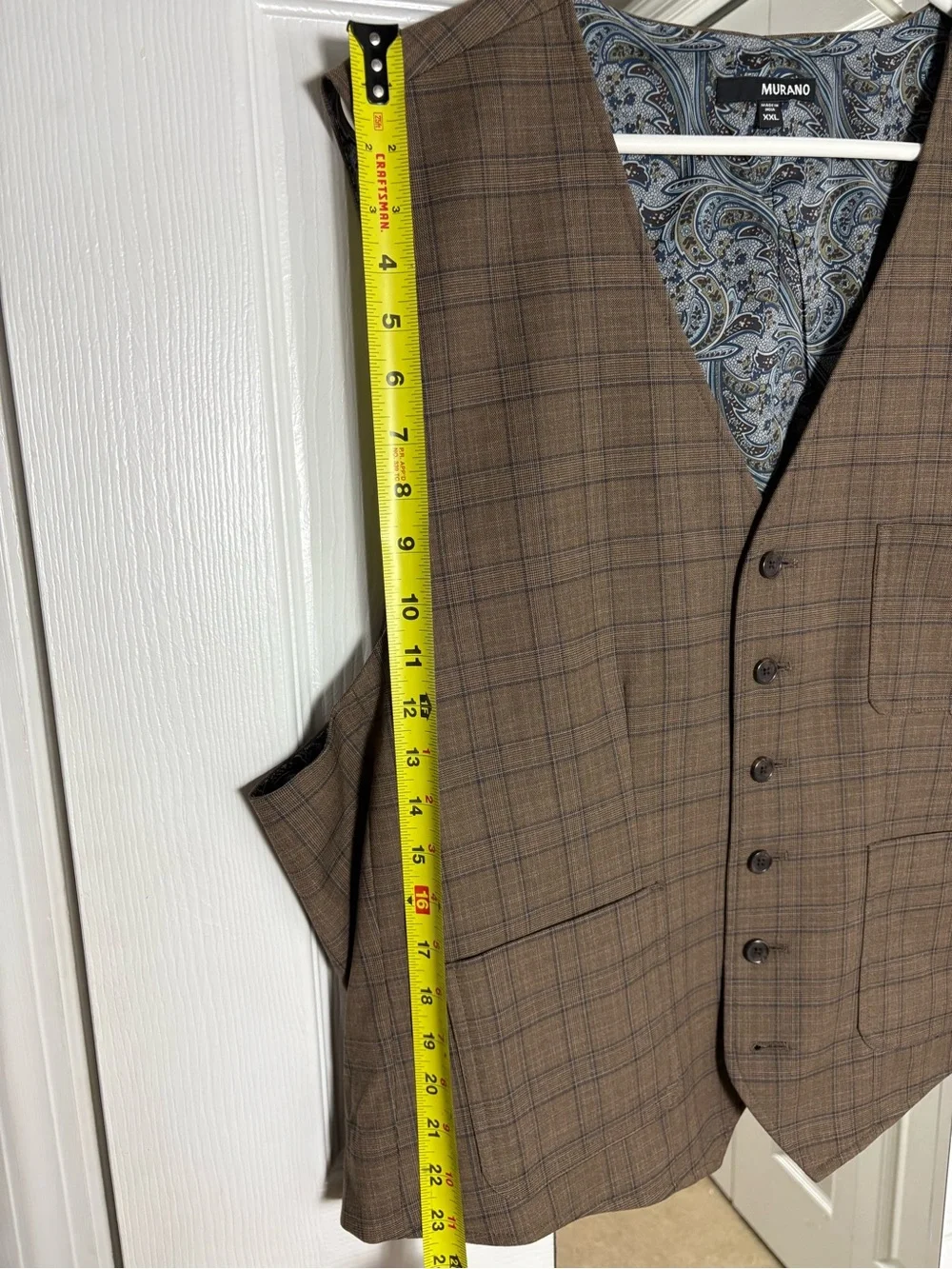 Men’s Murano Brown Plaid Vest with Blue Paisley Lining XXL